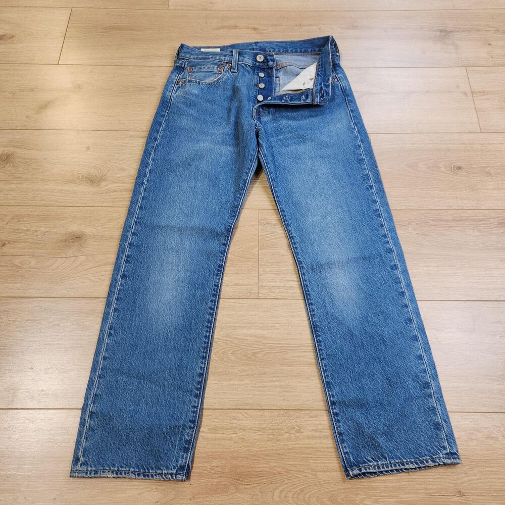 Levis Premium 501 Jeans Mens 28x28 Blue Medium Wash Button Fly Straight Denim